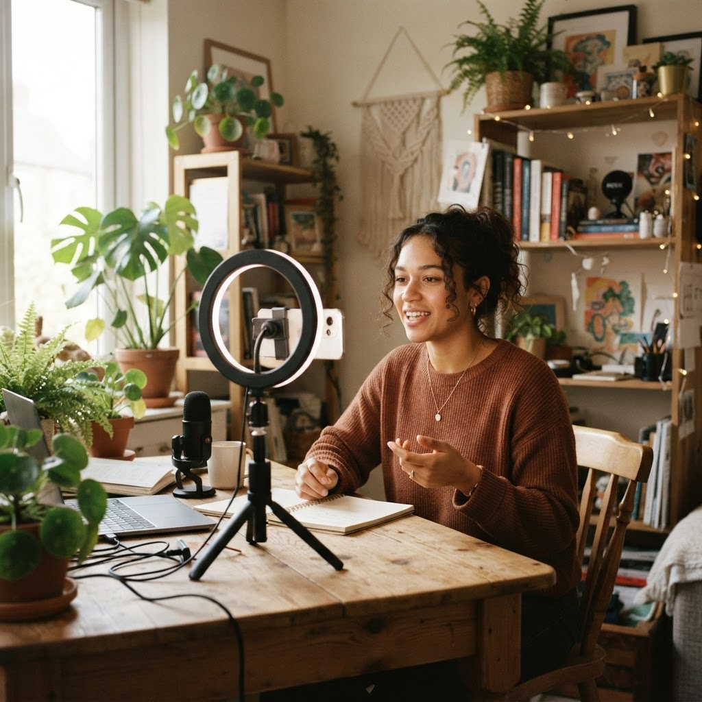 A creator filming to build an audience