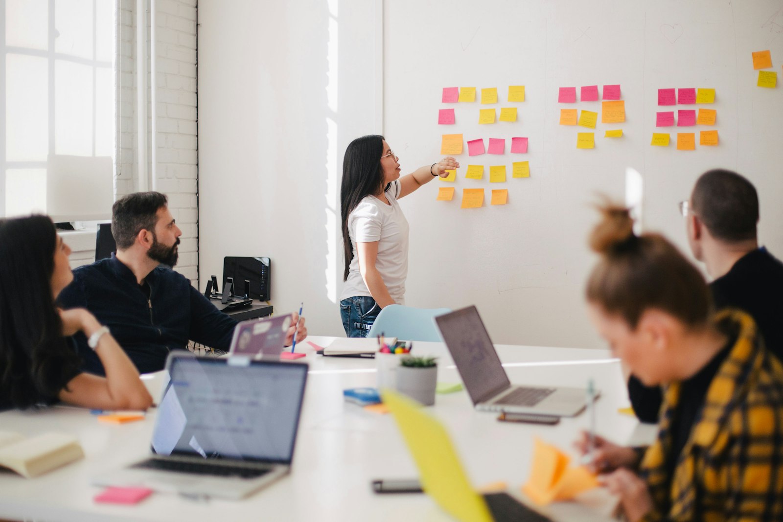 Small business owner planning and publishing content